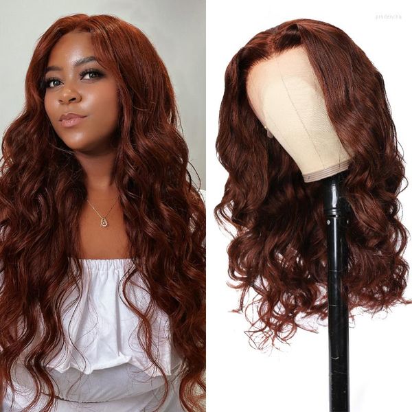 Klaiyi Body Wave #33B Rotbraun Lace Front Perücke 13x4 Echthaar Baby Für Damen Burgund #99J Super Saving