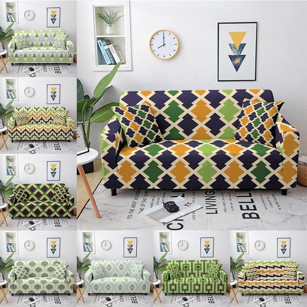 Stuhlhussen Grüne Geometrie Sofabezug Muster Bedruckter Elastischer Schonbezug Für Wohnzimmer Stretch Anti-Staub-Couch 1/2/3/4-Sitzer