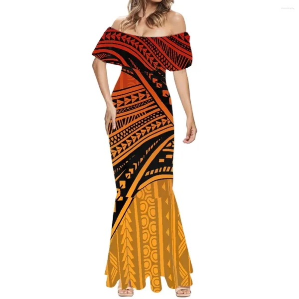 Повседневные платья HYCOOL Самоанское этническое платье с принтом и открытыми плечами, с коротким рукавом, рыбий хвост, женское платье для отдыха, летний поход по магазинам 2023
