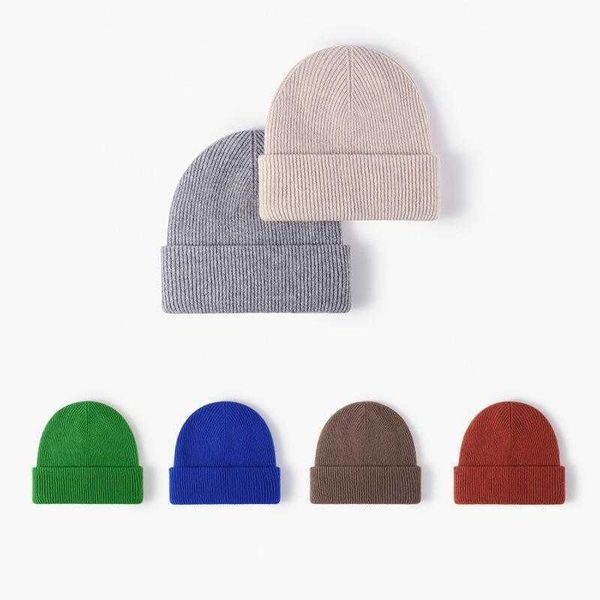 Beanie Skull Caps Inverno Versátil Simples Calor Engrossado Proteção de Orelha Chapéu de Malha de Lã Moda Masculina Simples Placa Lisa Chapéu de Lã Feminino Moda