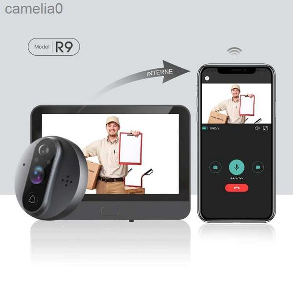 Campainhas 4.3 LCD Smart WiFi Campainha de vídeo PIR Detecção de movimento Câmera doméstica Monitor de segurança Olho mágico Tuya APP Controle remoto Visualizador de portaL231120