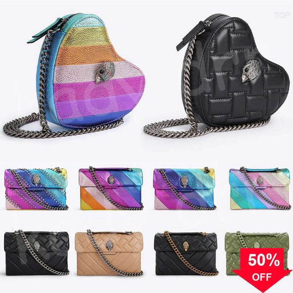 Kurt Geiger Kensington Heart Rainbow Leder Cross Body Damen Reißverschluss Hardware Silber Kettenriemen Quadratische Umhängetaschen Eagle H