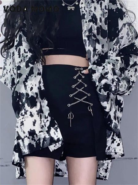 Женские шорты, женские весенние винтажные повседневные свободные шифоновые уличные блузки с леопардовым принтом в Корейском стиле, широкая юбка с высокой талией и брюками
