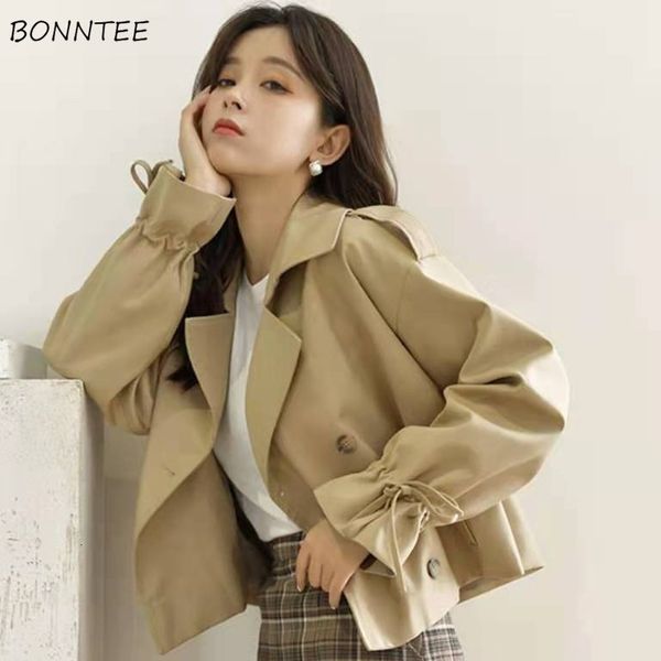 Jackets femininos Trench Women AllMatch Basic Elegant Office Lady Spring Bolsetes sólidos Bolsos Soldados Doubres de Streetwear de estilo coreano Retro 230419