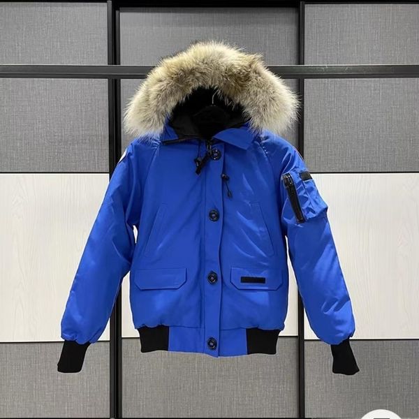 Top Pilot Daunenjacke Männer Echtes Wolfsfell Mit Kapuze Leinwand Parkas Brief Patch Reißverschlusstaschen Warme Dicke Outwear Designer Frauen Wintermantel