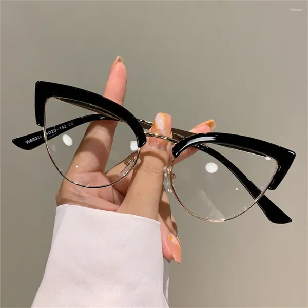 Occhiali da sole 2023 Occhiali vintage Cat Eye Montatura per occhiali da donna con bordo semi-metallico alla moda Occhiali da vista senza prescrizione di design di marca