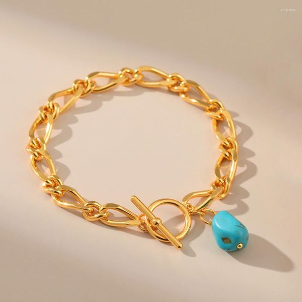 Bracelets de charme Mkopsz Trend Irregular Turquoise Pinglelet Bracelet Gold Color Metal Metal Chain for Women Fashion Jewelry Casal Gifts