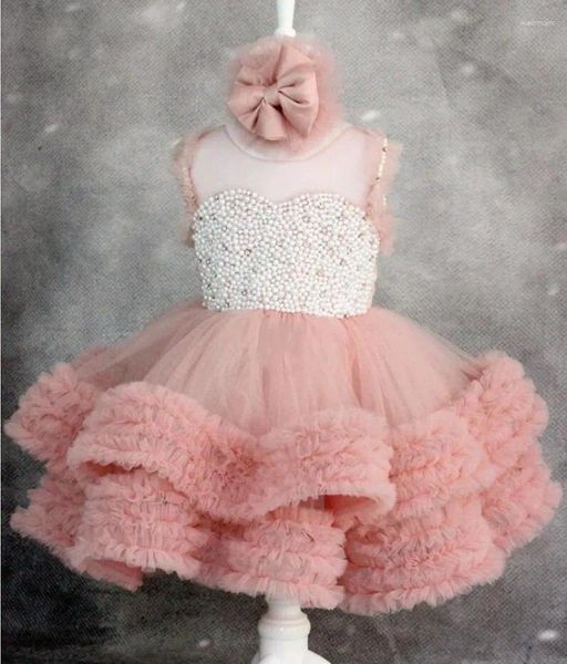 Mädchen Kleider Blume Niedliche Glitzer Perlen Glänzend Puffy Organza Mit Schleife Baby Tutu Geburtstag Party Kleid Prinzessin Weihnachten Kleider