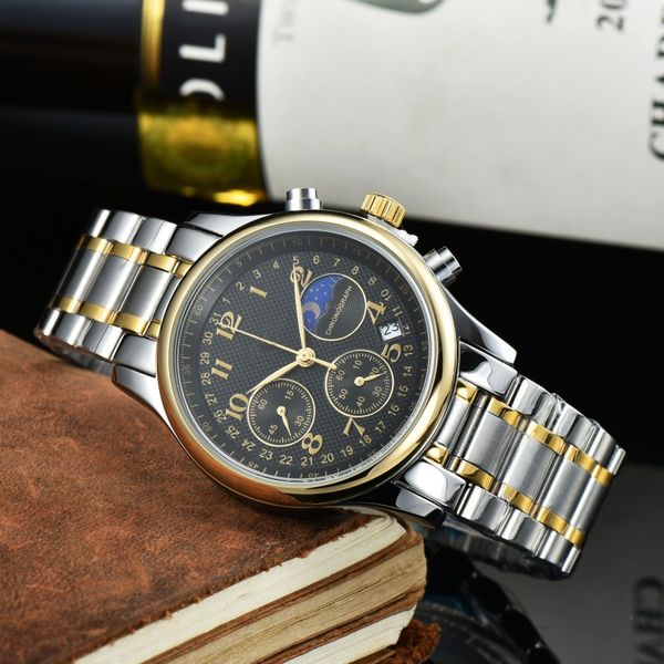 Herren-Luxus-Designer-Automatik-Quarz-Mondphasen-Chronographenuhr, automatische 5-Zeiger-Herrenuhr mit Edelstahlband, L10