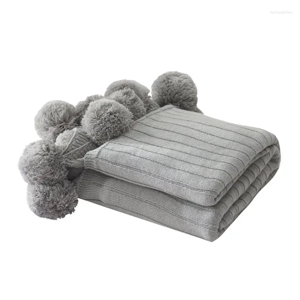 Coperte 100 105 cm/150 cm Dimensioni Coperta in cotone lavorato a maglia per bambini adulti Pom-pom Decor Divano per la casa Trapunta per biancheria da letto per bambini