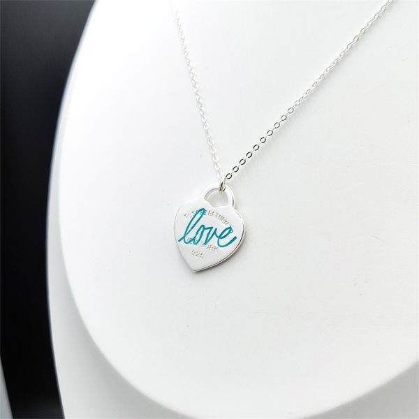 Novo sier amor colar 1:1 original 19mm chave pingente colar marca clássico moda retorno azul coração tag encantos senhoras amante colares