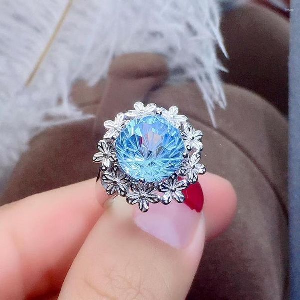 Cluster Ringe Himmelblauer natürlicher echter Topas Ring 925 Sterling Silber Luxus Stil