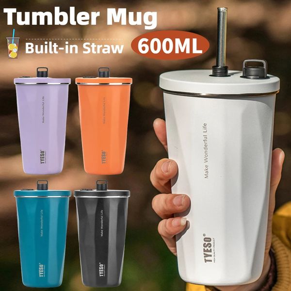 Canecas Copo de Palha com Tampa Garrafa Térmica de Aço Inoxidável Caneca Café Chá Bebida Fria Garrafa de Água Tumbler Tumbler Frascos de Vácuo 231118