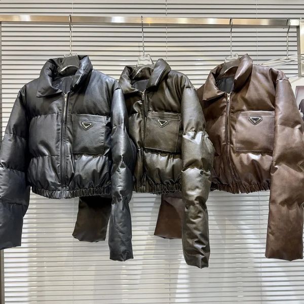 Jaquetas femininas Prepomp 2023 coleção de inverno gola de metal etiqueta de couro falso jaqueta mulheres forro de algodão pu casaco gm317 231118
