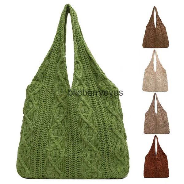 Umhängetaschen Handtaschen Lässige Damen-Soulder-Tasche mit Kapazität, weiche, gedrehte, gewebte Tasche, einfarbige Falten, Damensocken und -taschenblieberryeyes