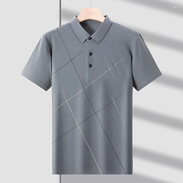 Camiseta masculina verão sem costura polo camisa masculina lapelas soltas de manga curta fina respirável