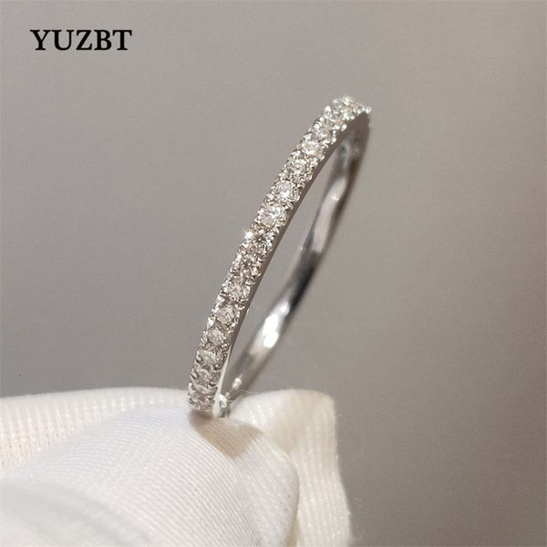 Кольцо для пасьянса Yuzbt 9K 10K Белое золото Блестящий порез 0,3 Алмаз -тестер Карата прошлый D Цветный обручальный кольцо в корейском стиле украшения 230419