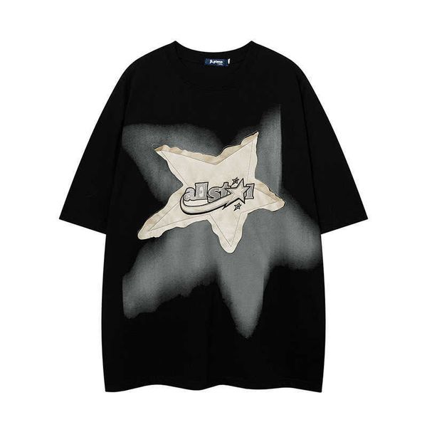 T-shirt da uomo 2023 New Fashion Harajuku Simple Oversize Star Patch T-shirt a maniche corte Uomo Donna Loose Bf Style All-match Street Y2k Tops