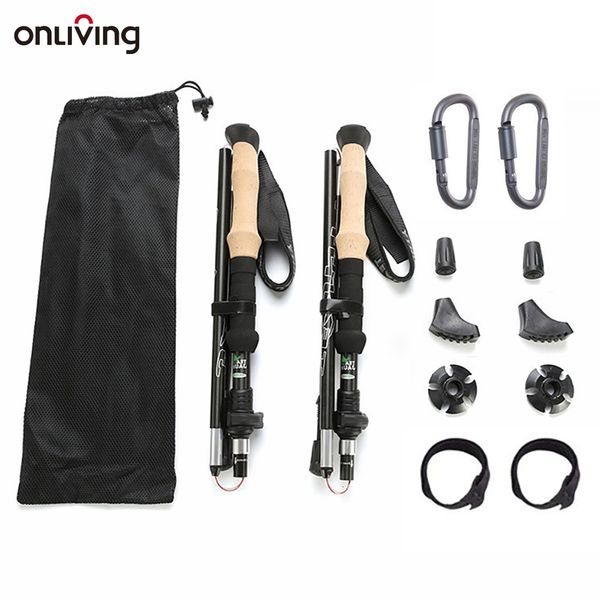 Pólos de trekking untando 2pcs pólos de trekking fibra de carbono ultraleve dobrável caminhada nórdica bengala rápida glock telescópico muletas 230419