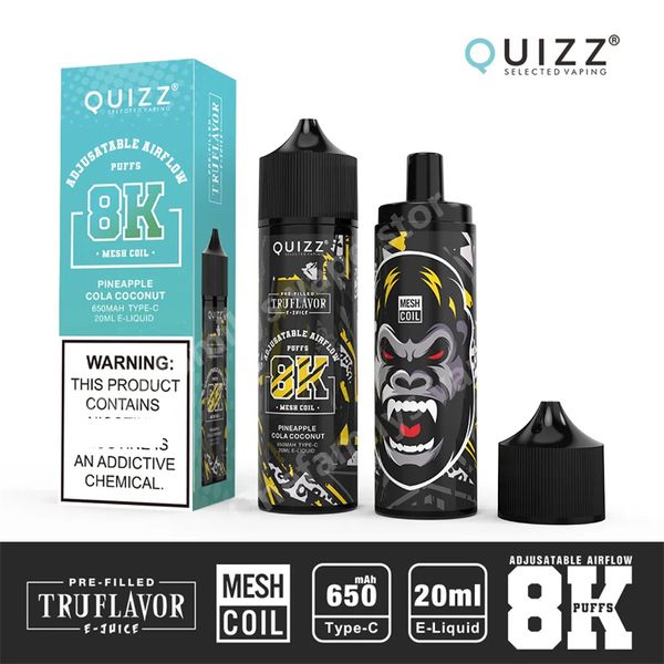 Quizz QD62V2 Penna vaporizzatore ricaricabile monouso Pod 8000 Hits Stick portatile da 20 ml 5% Starter kit E-liquid Vaporizzatore 650mah 20 colori