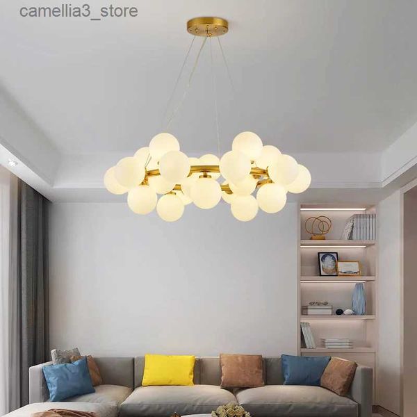 Plafoniere Sfera di vetro Lampadario a LED per soggiorno G4 Luce Chihuly Isola della cucina Decorazione Lampada da soffitto per la casa Apparecchi Lustri neri Q231120