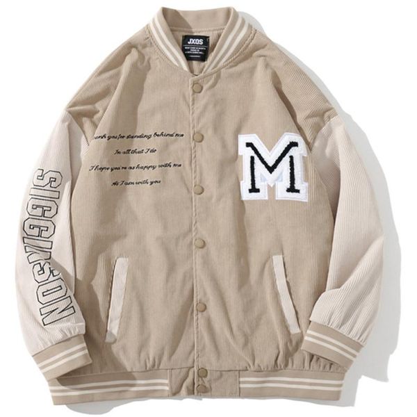 Jackets masculinos 2023 Hip Hop Corduroy Jacket Letter Borderyy Patchwork Baseball Coat Harajuku College Casual College Oversize Winter Mens