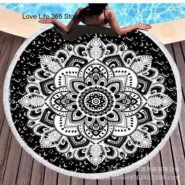 Asciugamano modello Mandala rotondo spiaggia circolare stile nappa bagno in microfibra scialle stampato digitale tappetino da picnic da campeggio