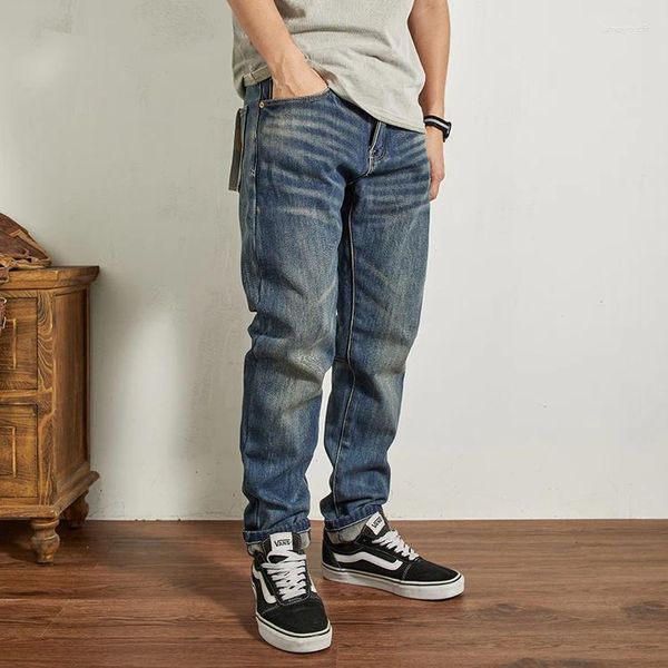 Мужские джинсы, осенне-зимние утолщенные джинсовые ткани в американском стиле ретро с бархатом, модные потертые старые тяжелые прямые повседневные брюки