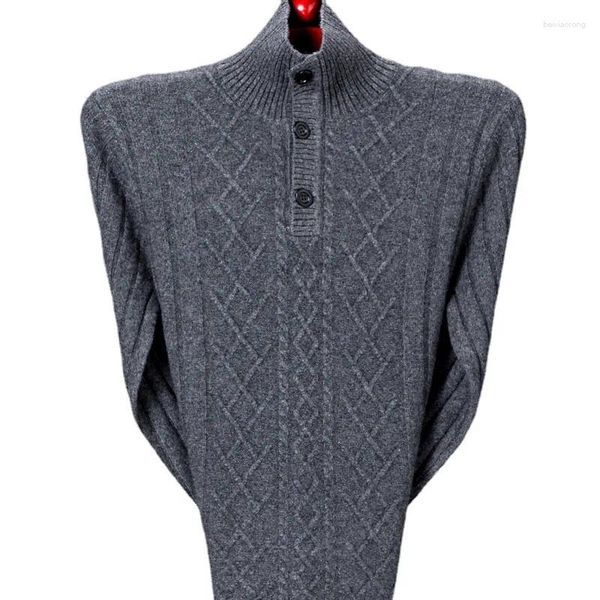 Suéteres masculinos Chegada Fahsion Alta Qualidade Engrossado Pure Cashmere Sweater Botão Lapela Pulôver Malha Bottom Plus Size S-5XL