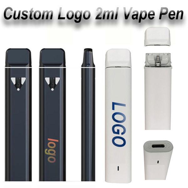 Logo personalizzato 2ml Vape Pen Sigarette elettroniche usa e getta Pod Carrelli Scatole di imballaggio a colori personalizzati Penne vuote a olio denso Batteria ricaricabile 350mah Vaporizzatore a spirale in ceramica