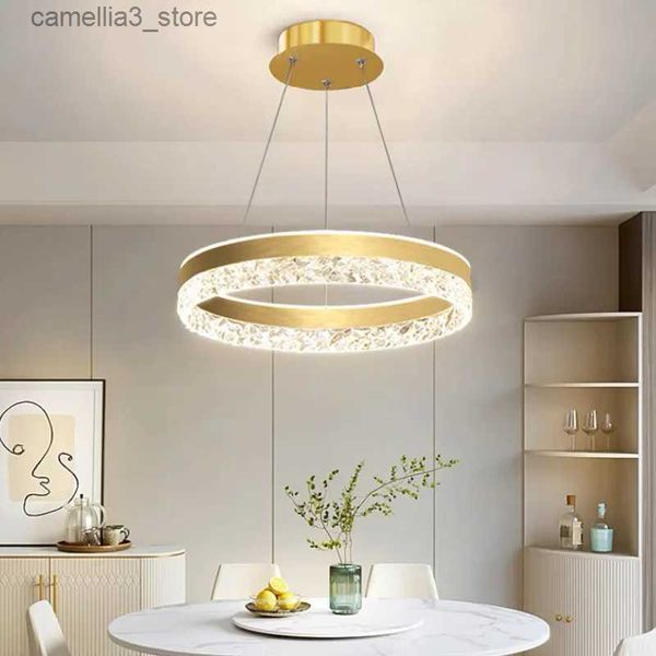 Deckenleuchten Moderne LED-Deckenleuchter für Esszimmer Lüster Nordic Crystal Round Ring Pendelleuchte Schlafzimmer Küche Loft Hanghing Lampe Q231120