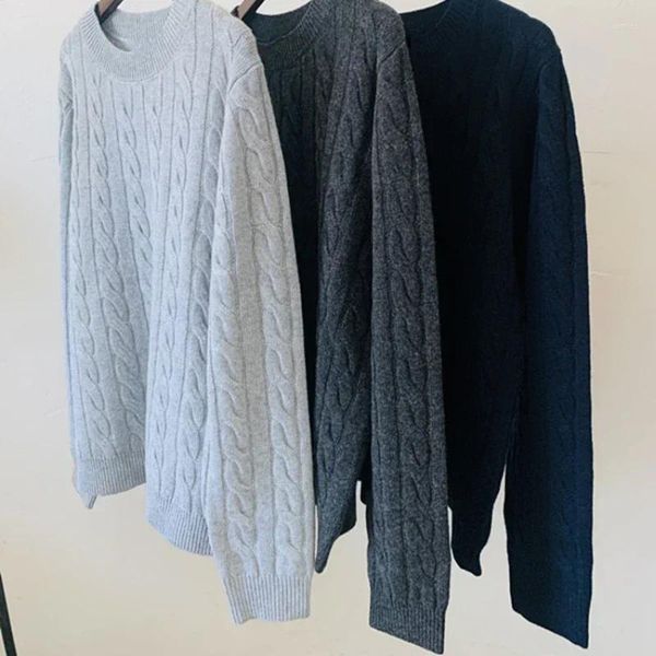 Kadın Sweaters Erkek Kaşmir Sonbahar ve Kış Retro Twist Desen Yuvarlak Boyun Gevşek Basit Sıradan Örme Süveter