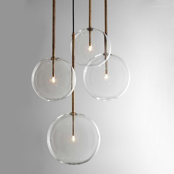 Lâmpadas pendentes Chandelier Vintage Bubble Glass Retro Light Oval Ball Luzes ajustáveis ​​Bulbo de madeira de teto