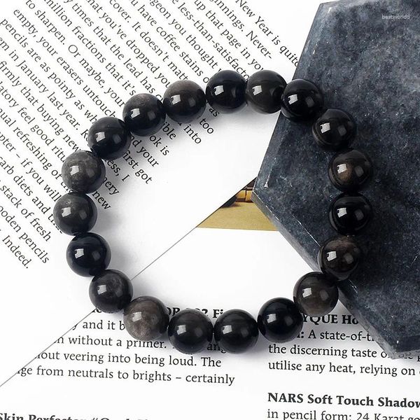Strand prata cor obsidiana riqueza pulseiras homens reiki pedra natural feng shui para mulheres boa sorte jóias pulseras