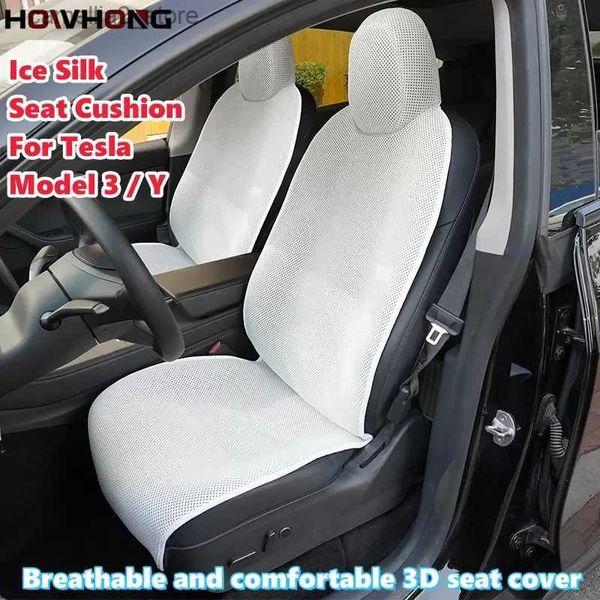 Capas de assento de carro para Tesla Model 3 Y respirável 3D Ice Silk Capa de assento de carro almofada de resfriamento de verão nova venda quente almofada branca acessórios interiores Q231120