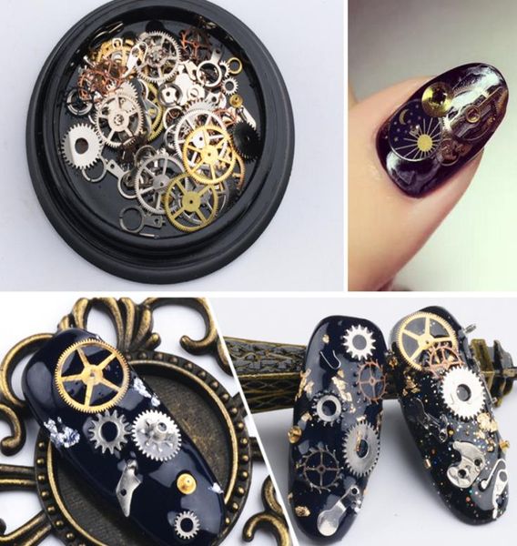 Dhl decorações de arte do prego vapor punk peças relógios studs engrenagem 3d tempo roda da arte do prego metal manicure pedicure dicas diy ornamentos3727137