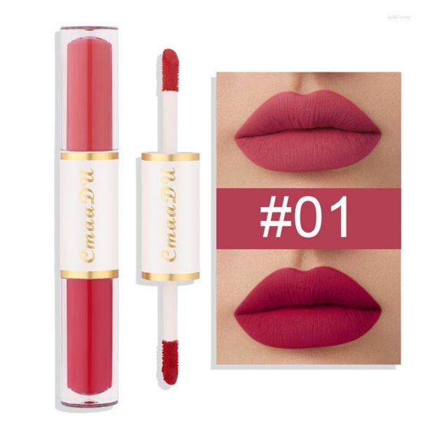 Lucidalabbra 2 in 1 Rossetto a doppia testa Velluto opaco Alto pigmento Tinta liquida setosa a lunga durata Lucidalabbra Trucco Cosmetici