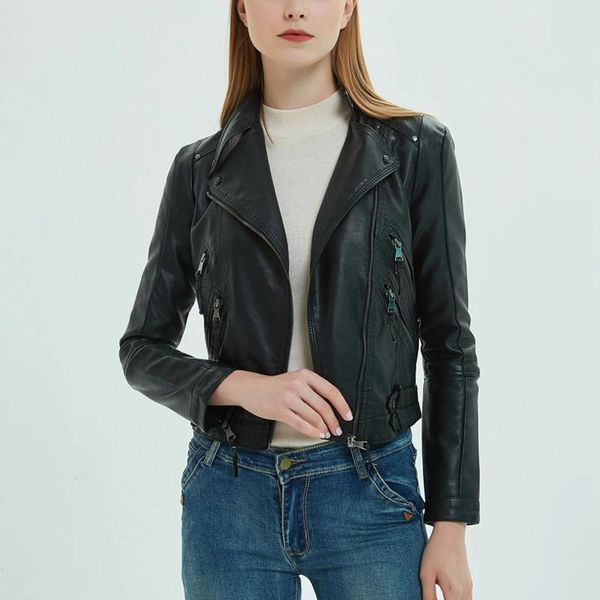 Damenjacken, meistverkaufte Damen-Lederjacke mit Motorrad-Reißverschluss, leicht zu kombinieren, kurze Slim-Fit-Lederjacke für den Winter 2023, Damenbekleidung