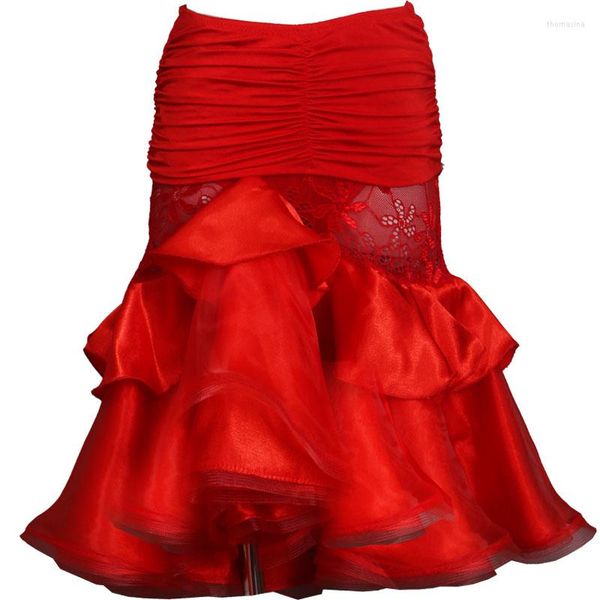 Stage Wear Ballroom Tango Rumba Cha Latin Salsa Dance Dress Skirt Square Red Hip Hop Abbigliamento Donna