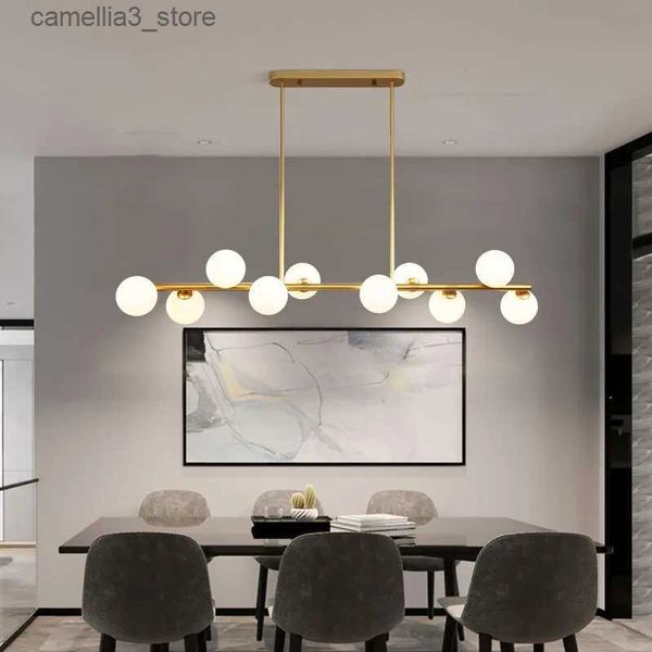 Plafoniere Arte Sala da pranzo Lampadario a soffitto Sospensione Sfere di vetro orizzontali Lampadari Cucina Lampada a sospensione Ufficio Reception Luci Q231120