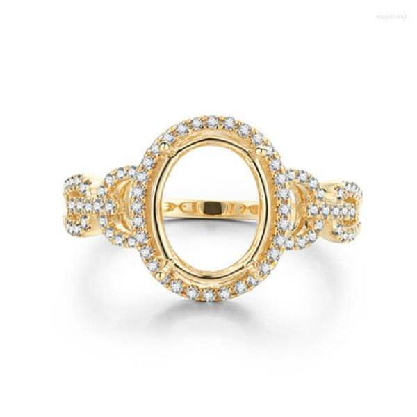 Cluster-Ringe HELON 10 x 8 mm Ovalschliff Massiv 14 Karat Gelbgold AU585 0,3 ct Natürliche Diamanten Verlobung Hochzeit Damen Trendy Schmuck Semi Mount