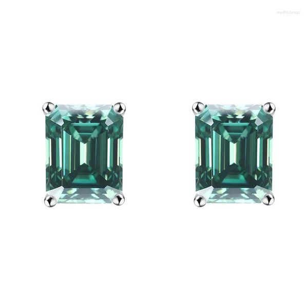 Orecchini a bottone Blu Verde Taglio smeraldo Moissanite Screwback Donne Orecchini a bottone in argento sterling 925 con diamanti Regalo placcato in platino