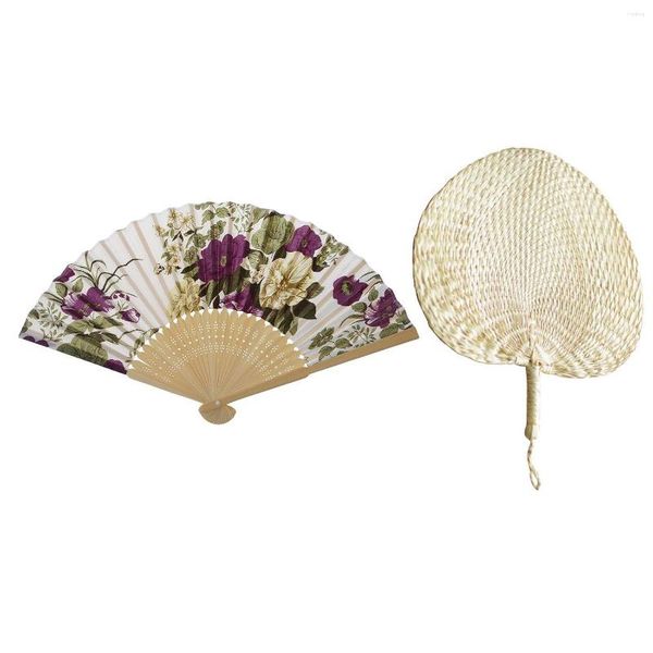 2pcs Summer Hand Fan: 1 PCS Женский свадебный цветочный фанат Floral Found Baby Mosquito Repellent Stou