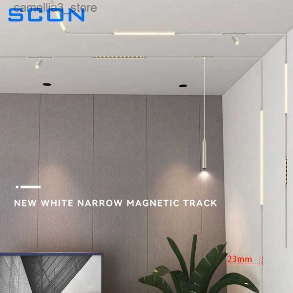 Plafoniere SCON Il più nuovo bianco da incasso a binario magnetico Faretto di design Faretto a LED Plafoniera Sistema a binario magnetico Illuminazione a soffitto per interni Q231120