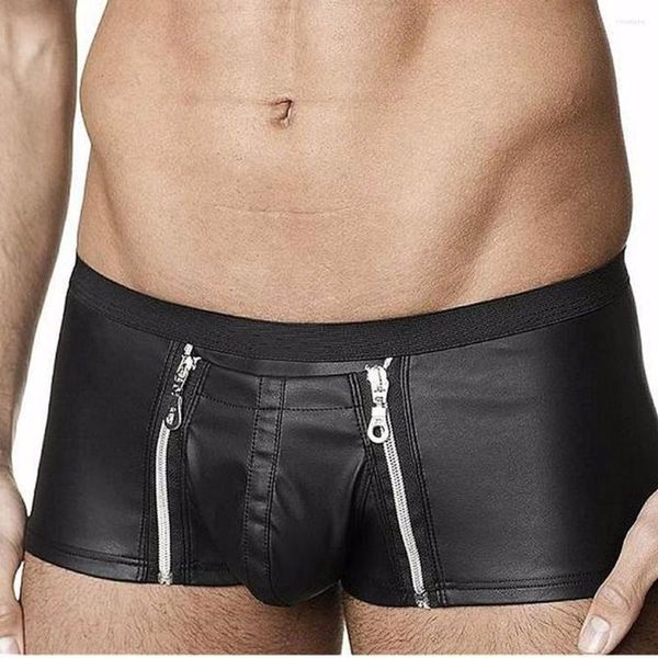 Unterhose XXL Sexy Boxershorts Herren Schwarz Leder Deutscher Fetisch Reißverschluss Geöffneter Schritt Dessous Unterwäsche Exotic Male Club Boxer Hombre