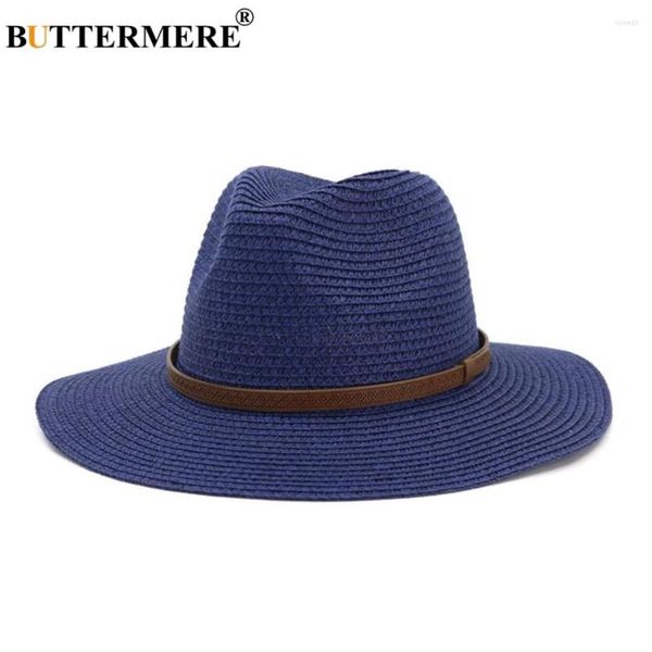 Cappelli a tesa larga BUTTERMERE Panama Donna Estate Cappello da sole Maschio Femmina Navy Cintura di paglia Decorare 2023 Moda Uomo Jazz