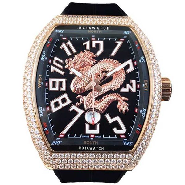 Luxo Milles China-Chic Barrel Diamond Series Trendência Mecânica Totalmente Automática Super Grande Dial Baita China Dragon Watch Masculino Ayw J9T0 9Z93