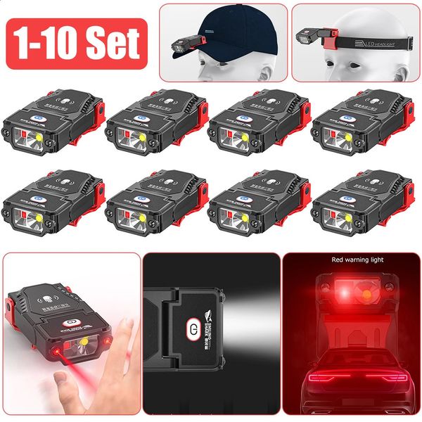 El feneri meşaleler Topla 1 10 Set Mini LED sensör far şapkası klips kapağı hafif balıkçılık far usb usb şarj edilebilir ayarlanabilir açı kamp 231118