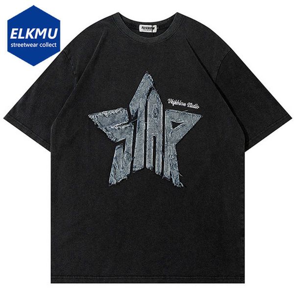 T-shirt maschile Denim Letter Star T-Shirts Men 2023 Taglie di tee harajuku vintage Shirt estivo Streetwear Hip Hop maglietta sciolta in cotone top