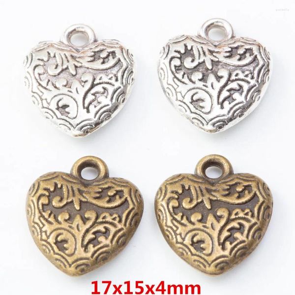 Encantos 10 pçs vintage coração liga de zinco pingente para diy pulseira colar acessórios de metal jóias descobertas 8007